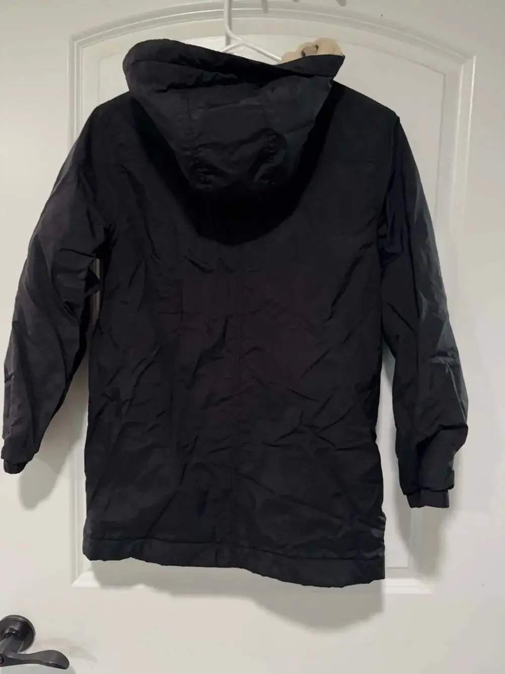 Black Hooded Winter Parka Leopard Faux Fur Lined Water Resistant Youth XL 14-16
